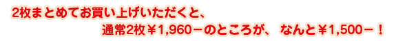 2枚まとめてお買い上げいただくと、通常2枚￥1,960－のところが、 なんと￥1,500－！